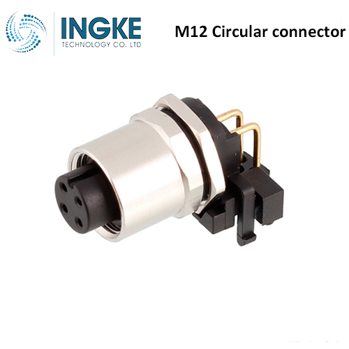 3-2172079-2 M12 Circular Connector Receptacle 4 Position Female Sockets Panel Mount IP67 Waterproof A-Code Right Angle