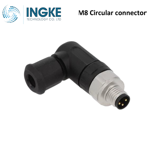 21023593301 M8 Circular Connector Receptacle 3 Position Male Pins Screw Waterproof IP67 A-Code Right Angle