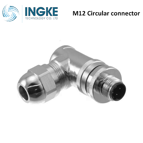 T4113512041-000 M12 Circular Connector Receptacle 4 Position Male Pins Screw Waterproof IP67 D-Code Right Angle