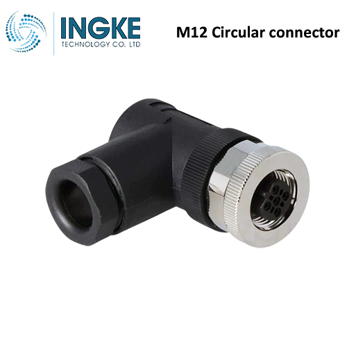 T4112502051-000 M12 Circular Connector Plug 5 Position Female Sockets Screw Right Angle IP67 Waterproof D-Code