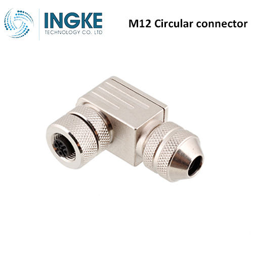 6-2271129-2 M12 Circular Connector Plug 12 Position Female Sockets Screw Right Angle IP67 Waterproof A-Code