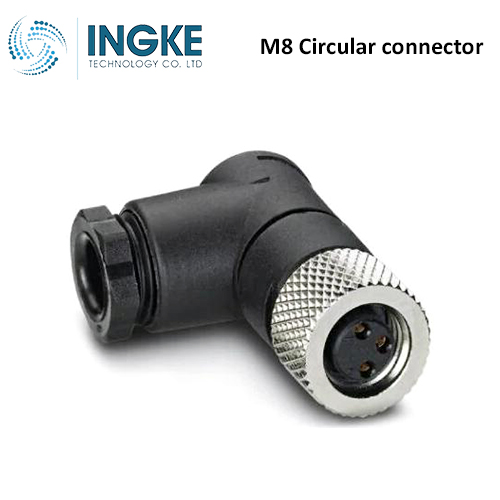 1529399 M8 Circular Connector Receptacle 3 Position Female Sockets Right Angle IP67 Waterproof A-Code