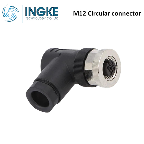 T4112502032-000 M12 Circular Connector Plug 3 Position Female Sockets Screw Right Angle IP67 Waterproof D-Code