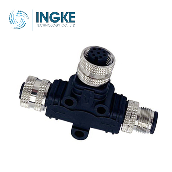 T58-D04-FMFR001 M12 Circular Connector Distributor T-Shaped 4/4 (2) Female Sockets/Female Sockets (1), Male Pins (1) Free Hanging (In-Line)