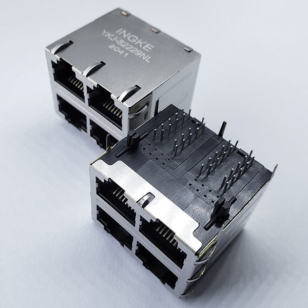 YKJ-82229NL 10/100Base-T 2x2 Ports RJ45 Ethernet Connector Stacked Ethernet Module