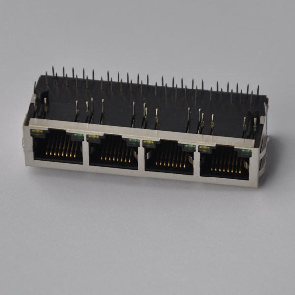 J8064D648A 1x4 Ports 100Base-T RJ45 Ganged Connector with LED